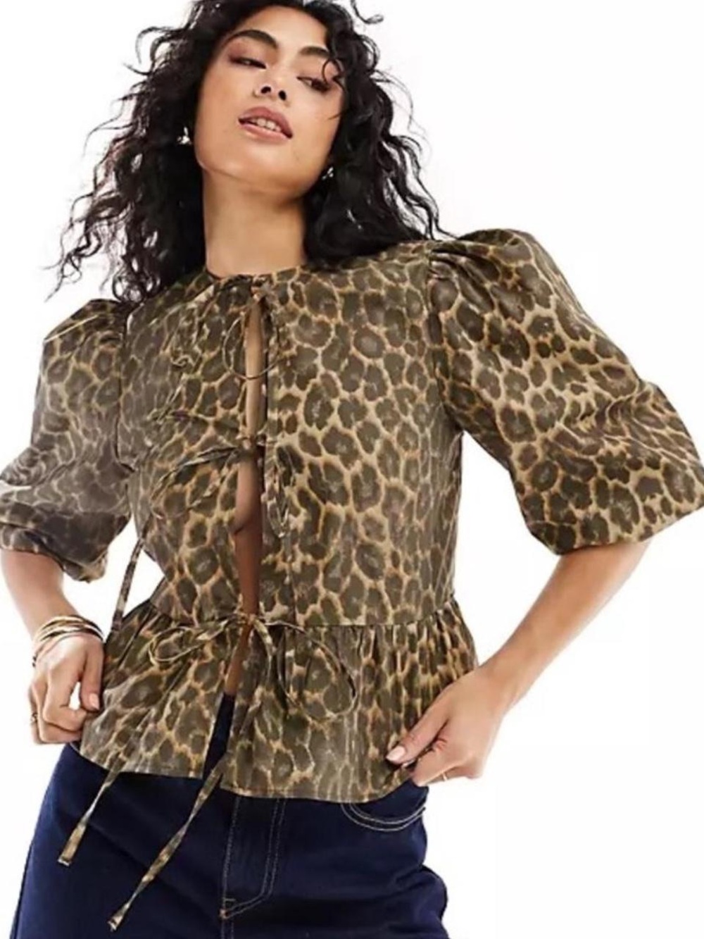 ASOS
Cotton Poplin Peplum Round Neck Front Tie puff Sleeves Top XS